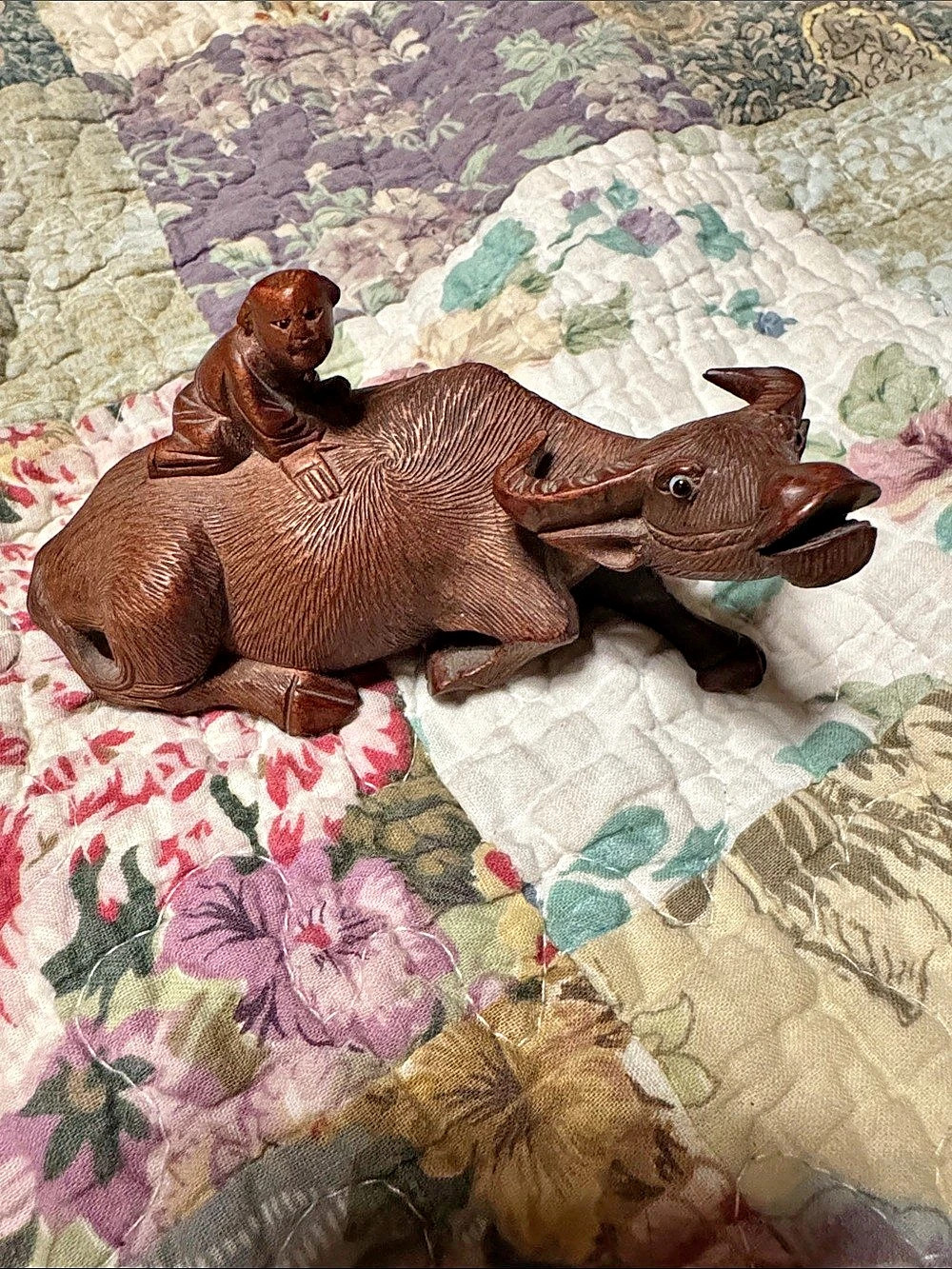 Vintage Hand Carved Chinese Child Riding A Buffalo